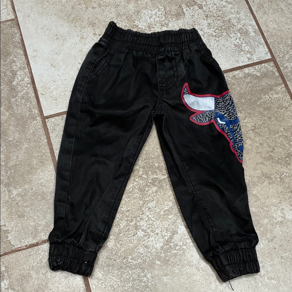Black Kids Joggers with Colorful Bull Appliqué